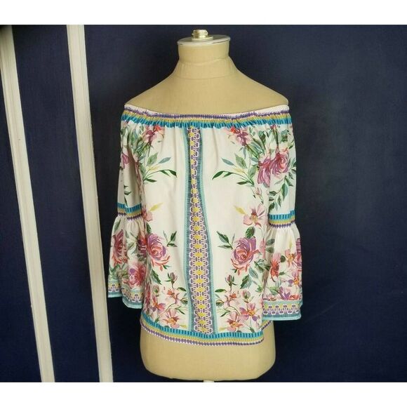 Jealous Tomato Women's Floral Boho Bell Sleeves Top Blouse size XS - Picture 3 of 4
